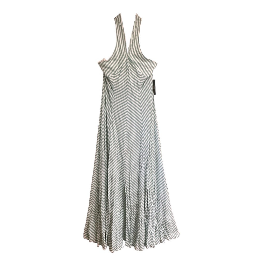 New York & Company Stripe Maxi Dress Green Sleeveless Flowy Front Slit Women L